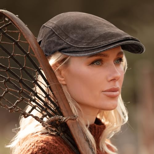 Initlove Mens Newsboy Cap Washed Beret Ivy Hat Flat Hats for Cabbie Driving - color: Coffee