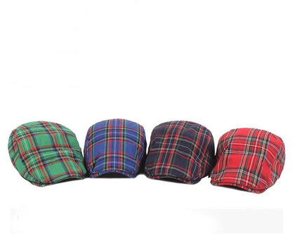 Men's Newsboy Hat Striped Plaid Cap Ivy Gatsby Cabbie Driving Irish Beret - color: Green