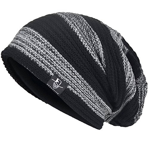 VECRY Mens Slouchy Beanie Knit Skull Cap Long Baggy Hip-hop Winter Summer Hat B305 - color: Retro-black&grey, size: Large