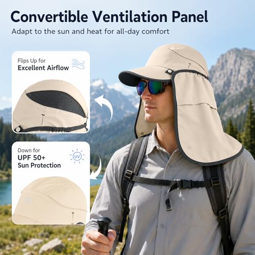 Palmyth Fishing Sun Hat with Detachable Neck Flap UPF 50+ Baseball Cap - color: Beige
