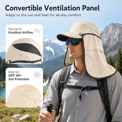 Palmyth Fishing Sun Hat with Detachable Neck Flap UPF 50+ Baseball Cap - color: Beige
