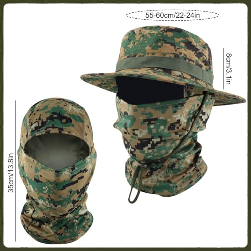 Camo Boonie Sun Hat with Balaclava Face Mask Outdoor Fishing Hat - color: Camo Digital Green