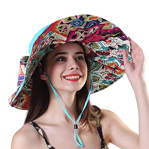 iHomey Packable Shapeable Extra Large Brim Floppy Sun Hat Reversible UPF 50+ Beach Sun Bucket Hat - color: Sky Blue