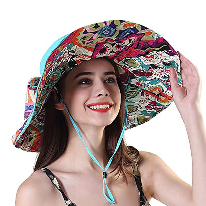 iHomey Packable Shapeable Extra Large Brim Floppy Sun Hat Reversible UPF 50+ Beach Sun Bucket Hat - color: Sky Blue