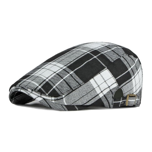Men's Newsboy Hat Striped Plaid Cap Ivy Gatsby Cabbie Driving Irish Beret - color: Black