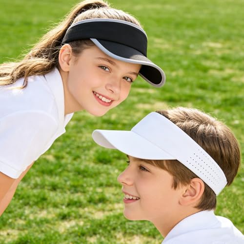 Kids Sun Visor Hats for Girls Boys Reflective Sports Hats Summer Beach Running Tennis Golf Caps Age 8-14 - color: No Reflective Strip-white