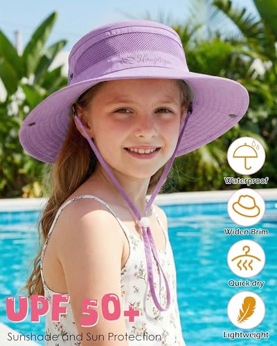 HONGTEYA Kids Sun Hat UPF 50+ Toddler Bucket Summer Hat Fishing Outdoor - color: Light Purple, size: 5-13 Years