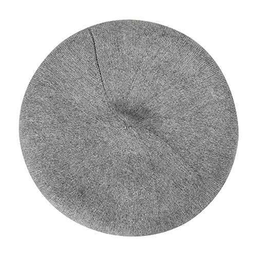 ZLYC Women French Beret Hat Reversible Solid Color Knit Warm Artist Cap - color: Knit Gray