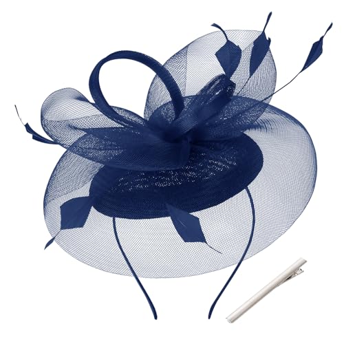 tiggell Fascinators Tea Party Hat for Women, Fascinator with Pillbox Hat - color: Navy Blue
