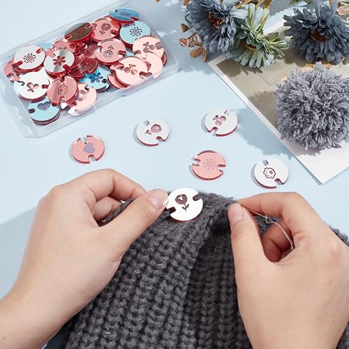 WADORN 48Pcs 8 Styles Acrylic Hat Pom Pom Removable Button, Flat Round Pom Pom Base Sheets for Fixing The Pom Pom in Place Hat Pom Pom Keepers Holders for Knit Beanies and Toques, Pink - color: Pink
