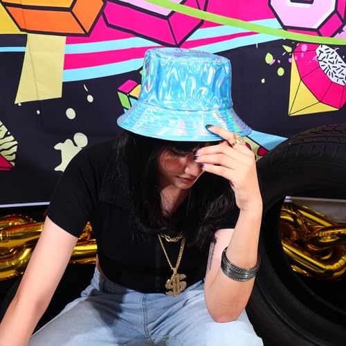 Unisex Black Bucket Hat Waterproof Rain Hat Reversible Shiny Rave Bucket Hat for Concert Festival - color: B5: Blue