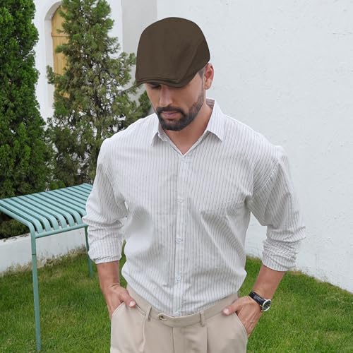 Newsboy Cap for Men 100% Cotton Mens Flat Hats Newsies Hat Classic Irish Gatsby Ivy Cabbie Golf Hats - color: Coffee, size: Large-X-Large