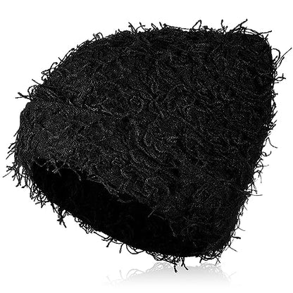 Chuarry Distressed Knitted Beanie Fuzzy Winter Hat - color: Black