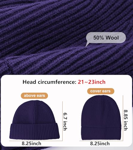 Wool Fisherman Beanies for Men Knit Fall Winter Beanie Hat Skull Cap - color: Dark Purple