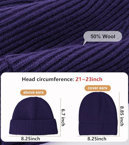 Wool Fisherman Beanies for Men Knit Fall Winter Beanie Hat Skull Cap - color: Dark Purple