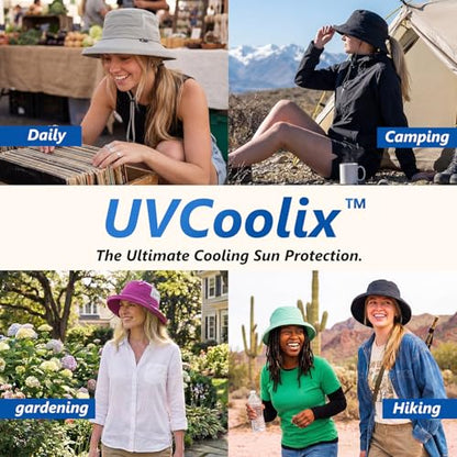 TOP-EX UVCoolix™ Women's Cooling Bucket Sun Hat with Ponytail Hole Wide Brim UPF 50 Packable Summer Travel Outdoor - color: Khaki, size: Medium
