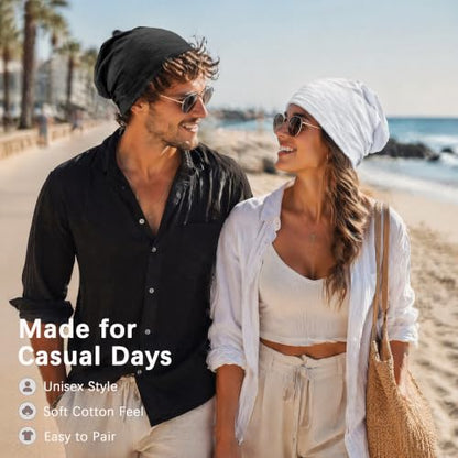 vidsel 100% Cotton Slouchy Beanie, Lightweight Summer Hats for Women Men - color: 2pcs Black+white, size: Medium