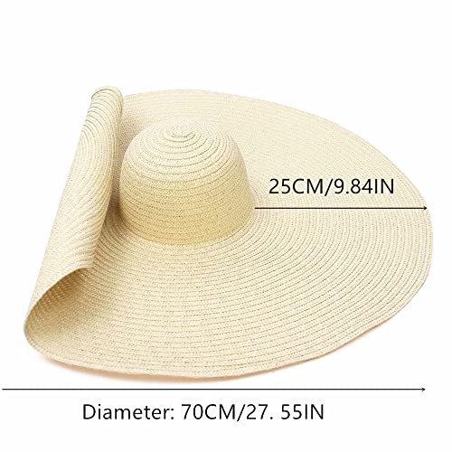 Oversized Beach Straw Hats for Women Floppy, Extra Large Sun Visor Hat Wide Brim Summer Roll Up Big Beach Hat Women Foldable - color: Diameter 70cm Beige