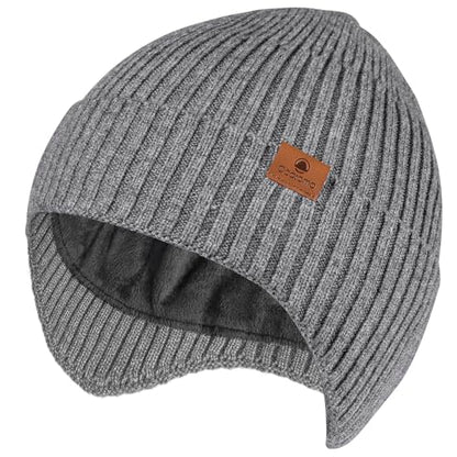 Ocatoma Winter Beanie with Earflap for Men Women Knit Hat Outdoor Unisex - color: Grey
