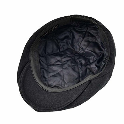 VOBOOM Men Wool Blend 8 Panel Newsboy Cap Tweed Hat - color: Black