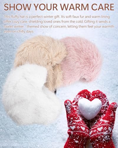 Peicees Winter Fur Hat for Women, Ladies Russian Ushanka Furry Trapper Hat with Warmer Ear Flaps and Glitter Silver Design - color: Beige