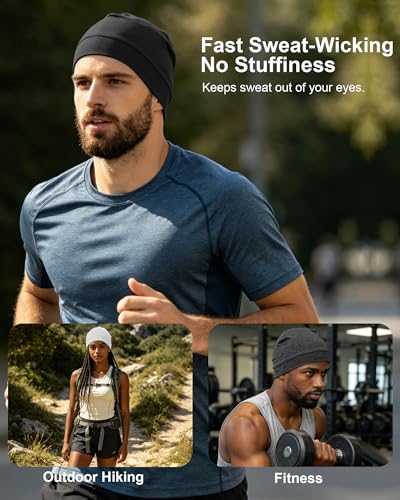 3-Pack 100% Cotton Skull Cap for Men Women Helmet Liner Caps - color: 3pcs-black,white,dark Grey