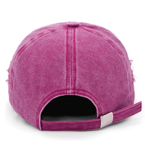 Retro Washed Distressed Baseball Cap with Five Pointed Stars for Women Men - color: Rose Red