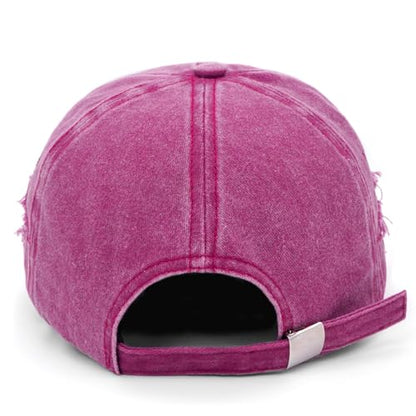 Retro Washed Distressed Baseball Cap with Five Pointed Stars for Women Men - color: Rose Red