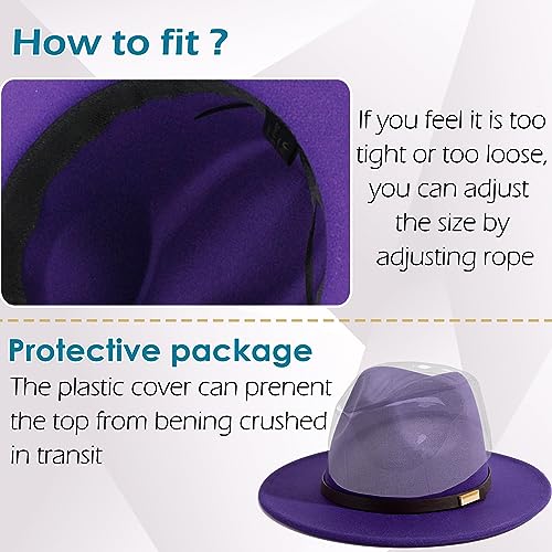 Fedora Hats for Men Wide Brim Panama Hat with Classic Belt - color: Purple