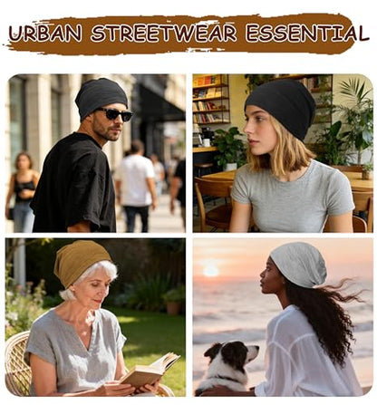 100% Cotton Thin Summer Slouchy Beanie Hat for Women Men Chemo Cap - color: 2pcs Black, size: Medium