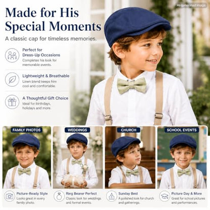 Bienzoe Boys Newsboy Flat Hat: Classic Linen Cap Lightweight - color: Navy, size: 6-7 Years