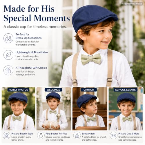 Bienzoe Boys Newsboy Flat Hat: Classic Linen Cap Lightweight - color: Navy, size: 6-7 Years