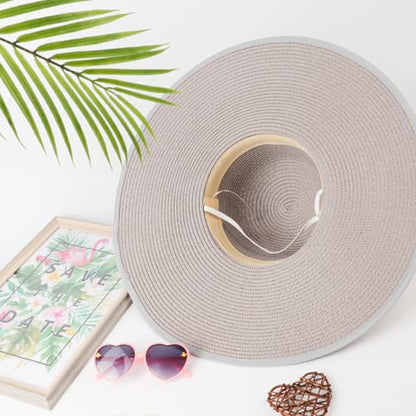 DRESHOW Beach Hats for Women Big Straw Wide Brim Summer Hat Floppy Foldable Roll up Cap Sun Hat UPF 50+ - color: Gery /Normal Edge