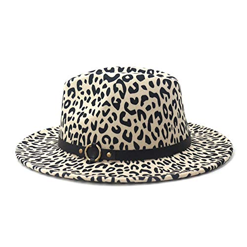 Women's Wide Brim Felt Fedora Panama Hat with Leopard - color: Z-beige