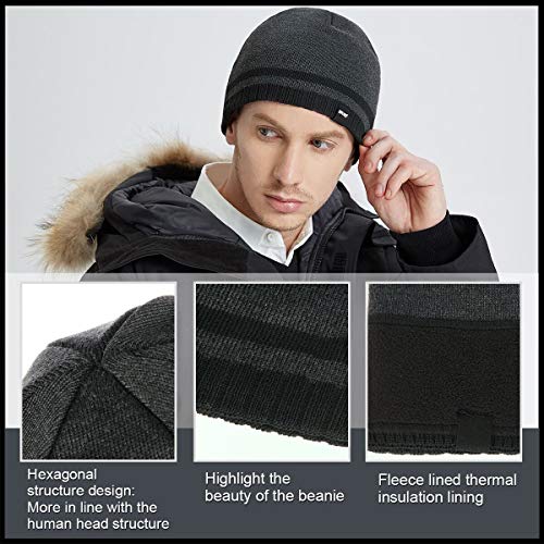 Mens Winter Beanie Hat Warm Knit Cuffed Plain Toboggan Ski Skull Cap (3 Patterns) - color: A3-carbonarius