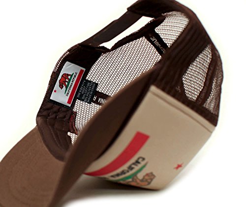 Custom California Republic State Flag Cali Unisex-Adult Trucker Hat Multi - color: Tan/Brown, size: Medium-Large