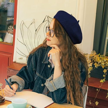 Gllutt Women Wool Beret Hat French Style Solid Color - color: Dark Blue
