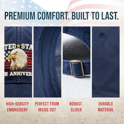 FLAGWIX USA 250th Anniversary Hat - Eagle Embroidered Baseball Cap, Navy