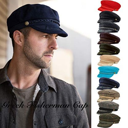 EPOCH Men's Greek Fisherman Sailor Fiddler Winter Wool Driver Hat Flat Cap - color: A Charcoal, size: Small-Medium