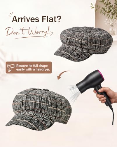 American Trends Newsboy Hats for Women Baker Boy Cap Fall Winter Beret - color: Grey Plaid