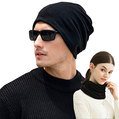 CAMOLAND Winter Beanie Hats for Men Women Camo Slouchy Beanies Fleece Lined - color: Black