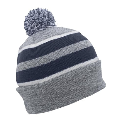 Pacific Headwear Unisex Adult Pacific Headwear Knit Fold Over Pom-pom Beanie - color: Heather/Navy/White, size: One Size