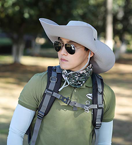 HUAMULAN Men Wide Brim Sun Hat Summer Outdoor Women Bucket Fishing Hats - color: Hn004-lightgray
