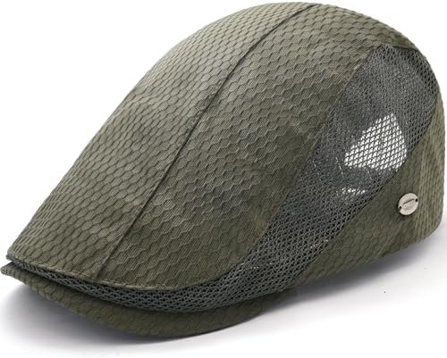 Mesh Cap Breathable Summer Newsboy Hat Adjustable Beret Ivy Cap Irish Cabbie Driving Fishing Hats - color: Olive Green
