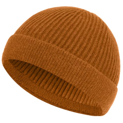 ROYBENS Short Fisherman Beanie for Men Women Wool Knit Warm Winter Hat Swag - color: 1pcs-camel