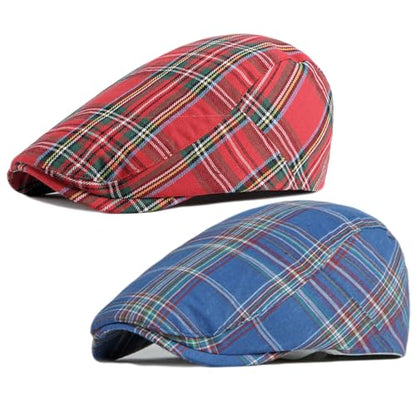 2 Pack Mens Newsboy Flat Cap Plaid Ivy Gatsby Cabbie Driving Golf Hat Beret - color: 2 Pcs Set I