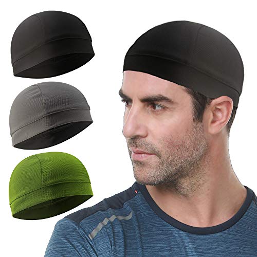 3 Pack Cooling Skull Cap Helmet Liner Sweat Wicking Breathable Hat for Men - color: Black,green,grey