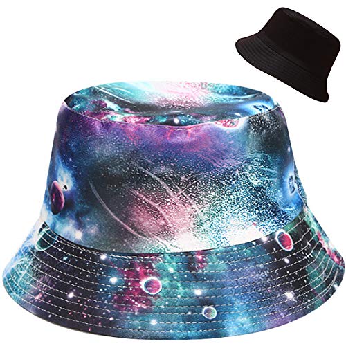 Unisex Bucket Hat Beach Sun Hat Aesthetic Fishing Hat for Men Women Teens, Reversible Double-Side-Wear - color: Galaxy
