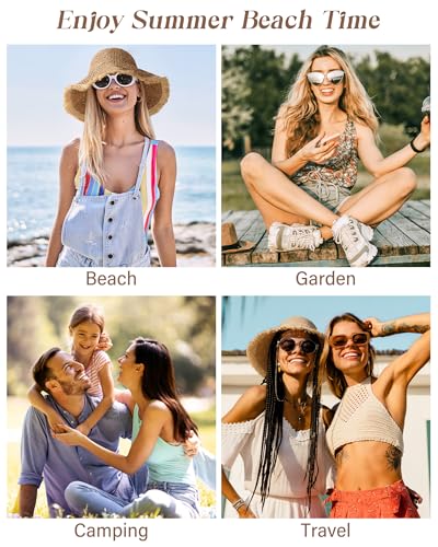 Beach Hats for Women, Straw Bucket Hats Packable Wide Brim - color: Khaki