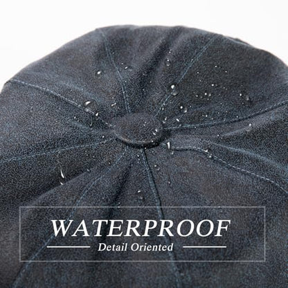 TOP-EX Waterproof 8-Panel Faux Leather Newsboy Flat Cap for Men, Adjustable - color: Navy (Waterproof Faux Leather), size: Medium-Large